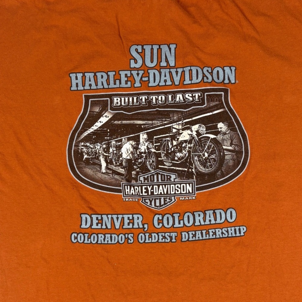 Harley Davidson T-Shirt Mens XL Orange Sun Denver Colorado Graphic Tee USA Made - Picture 4 of 8